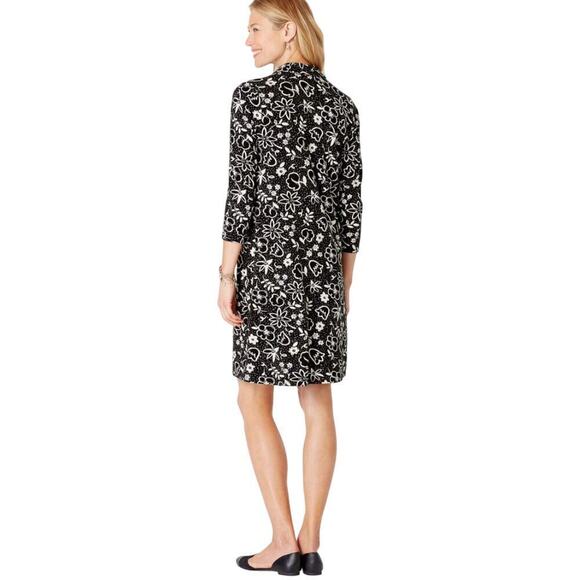 J Jill Floral Pima Cotton Blend A Line Shirt Dress Size S Black White Jersey - Picture 2 of 8